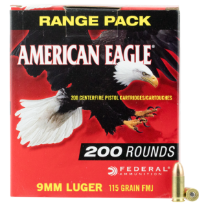 Federal American Eagle Competition Ammo Brass 9mm 200-Rounds 115 Grain FMJ