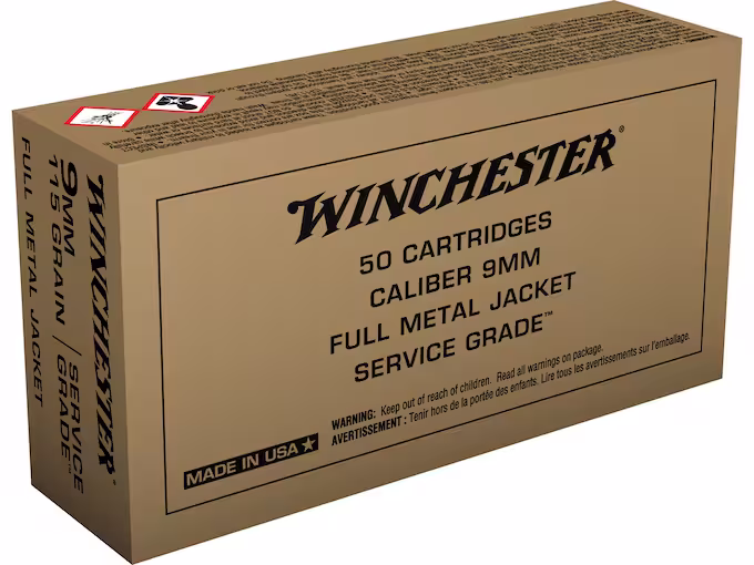 Winchester Ammunition 115 Grain Jacketed Hollow Point Brass 9mm 50Rds