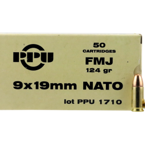 PPU Mil-Spec Brass 9mm 124-Grain 50-Rounds FMJ