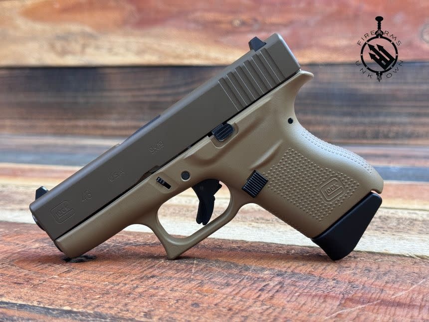 GLOCK G43 9MM Chocolate & Davidson’s Dark Earth with 3.39-inch barrel and 6-round capacity